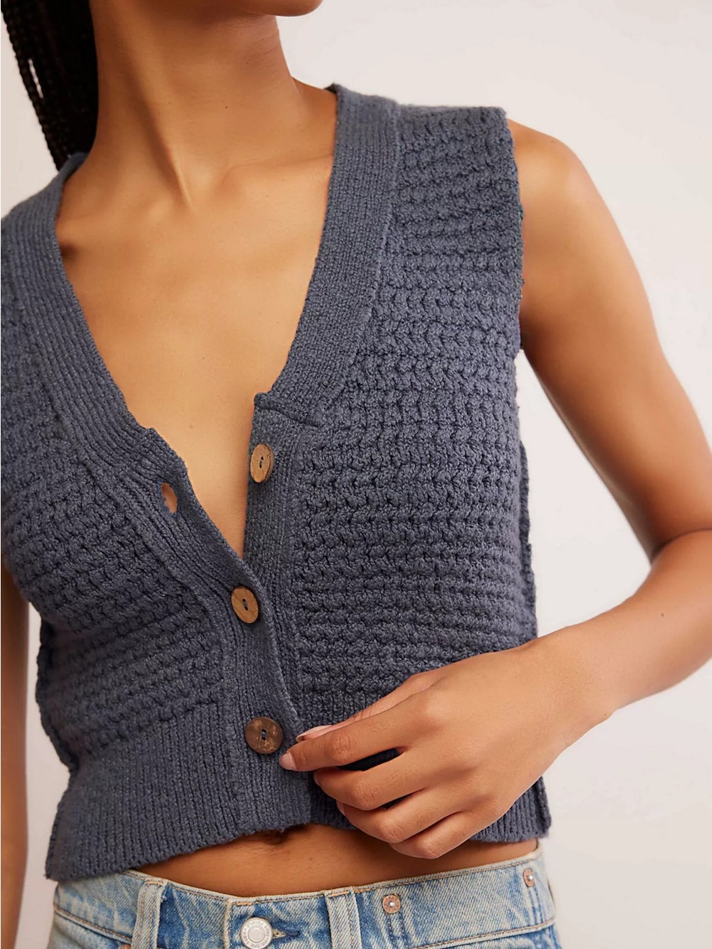 Free People We The Free Ava Knit Vest in Vintage Indigo - Picture 3 of 13
